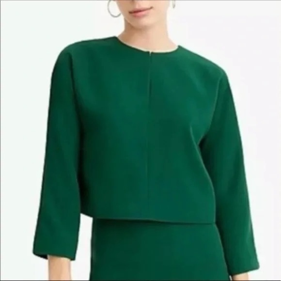 J.Crew Cropped long-sleeve top in 365 crepe Emerald Jade Green Size 6 - Picture 7 of 16